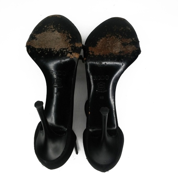 Rodo Black Jeweled Strappy Satin Heels Size 10 - Picture 5 of 7